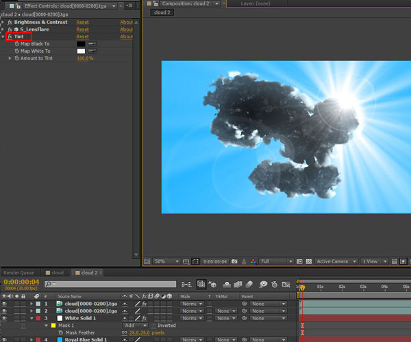 اضافه کردن جلوه Tint برای ساخت صحنه ی ابر واقعی در تری دی مکس 